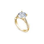Round Brilliant Cut Lab-Grown Diamond Twisted Pavé Band Engagement Ring in Yellow Gold Side View