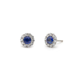 Round Cut Blue Sapphire Diamond Halo Stud Earrings