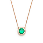 Round Cut Emerald Bezel Necklace in Rose Gold