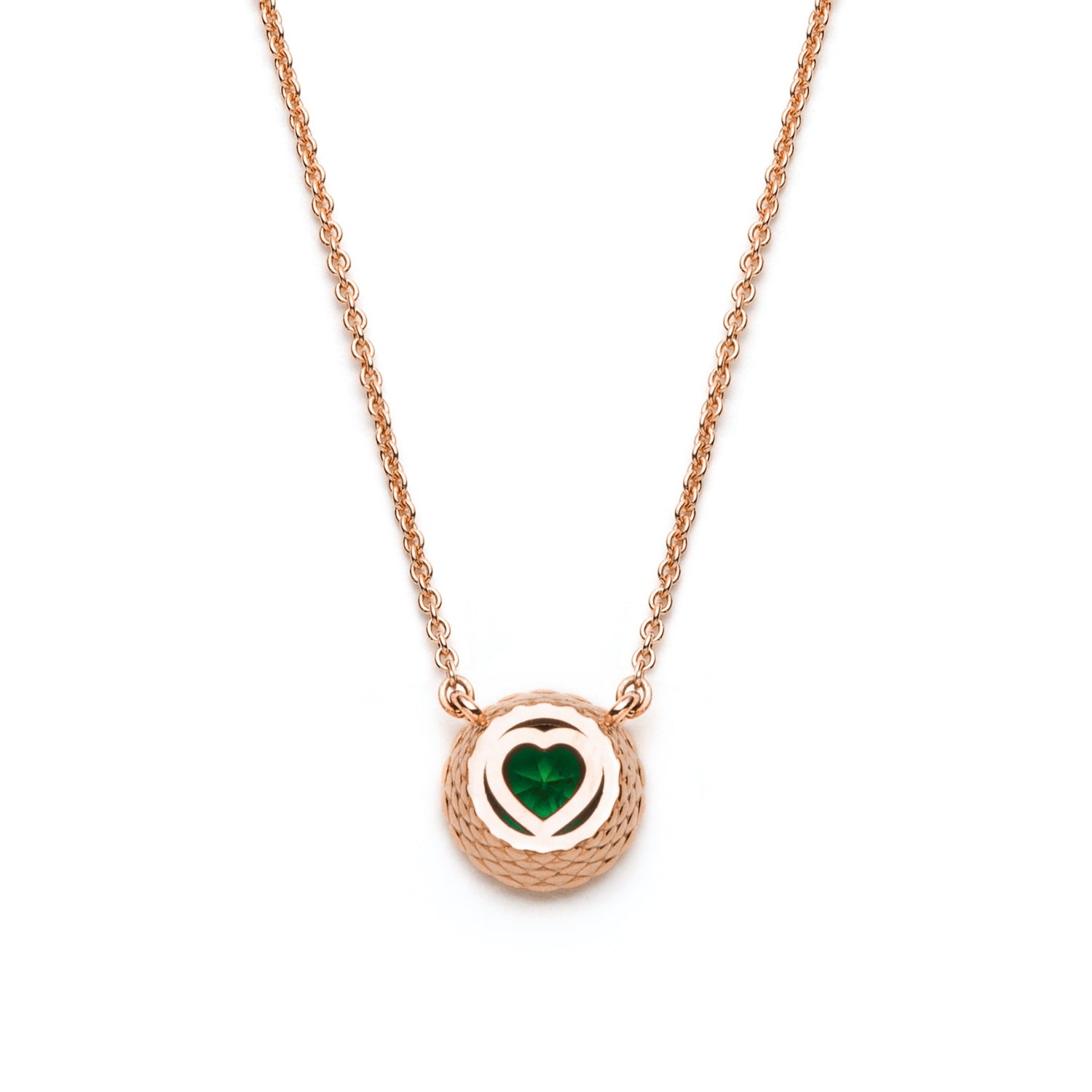 Round Cut Emerald Bezel Necklace in Rose Gold Gallery View