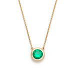Round Cut Emerald Bezel Necklace in Yellow Gold