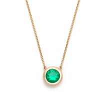 Round Cut Emerald Bezel Necklace in Yellow Gold