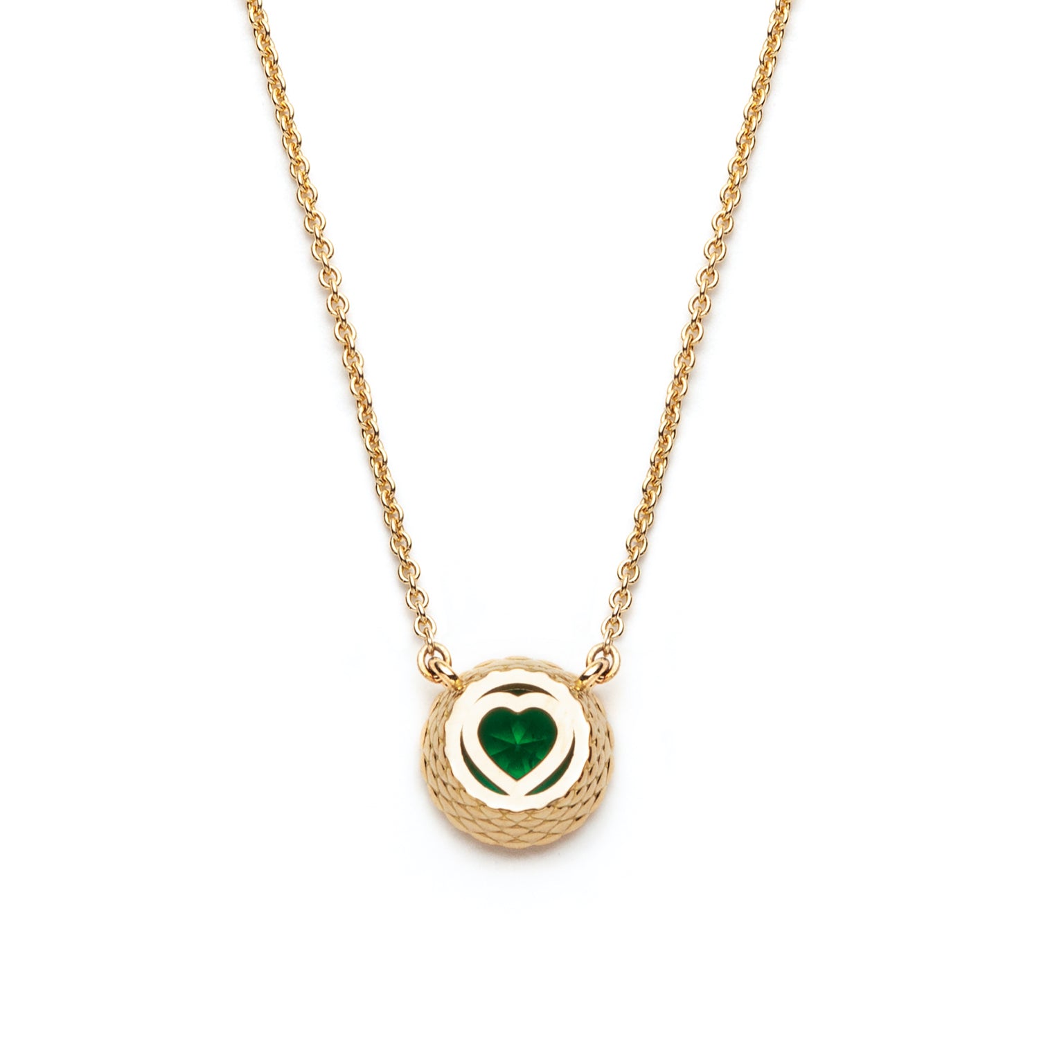 Round Cut Emerald Bezel Necklace in Yellow Gold Gallery View