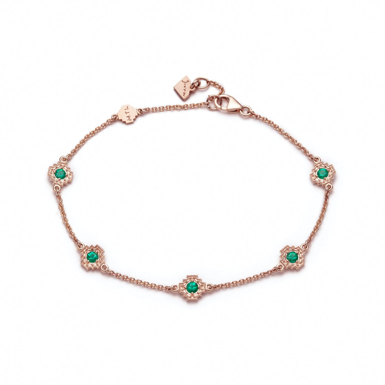 Round Emerald Five Mini Step Motif Bracelet in Rose Gold
