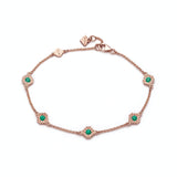Round Emerald Five Mini Step Motif Bracelet in Rose Gold