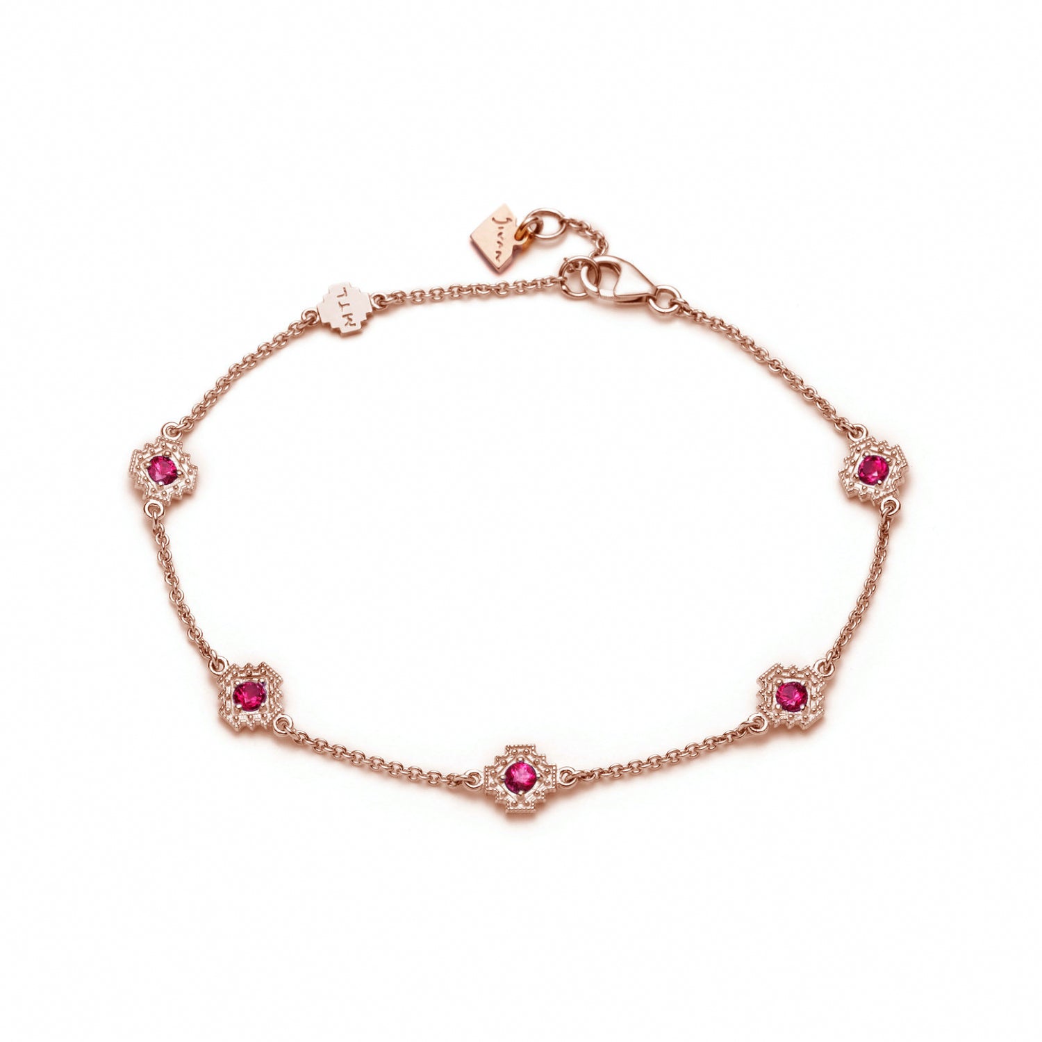 Round Ruby Five Mini Step Motif Bracelet in Rose Gold