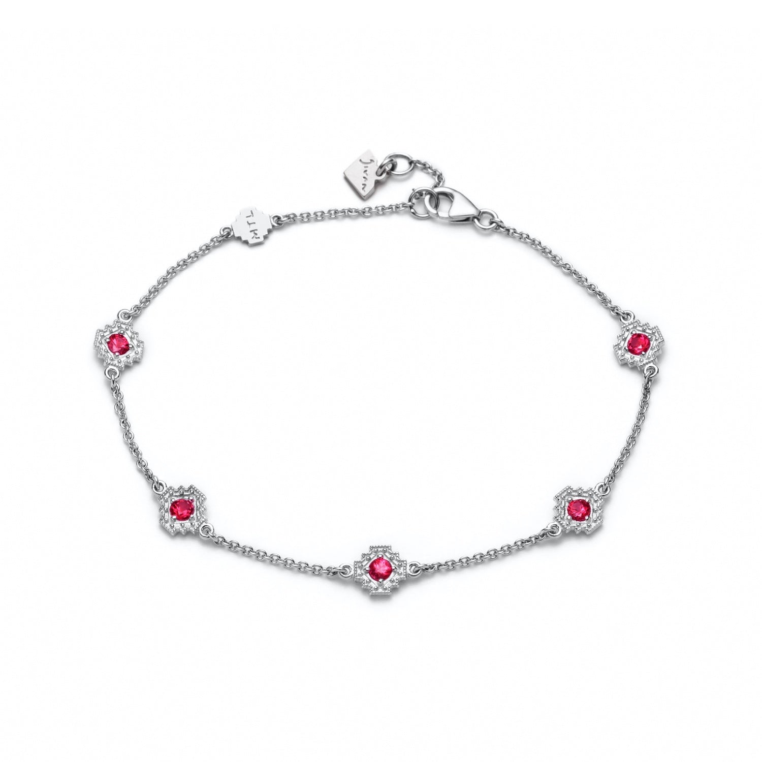 Round Ruby Five Mini Step Motif Bracelet in White Gold