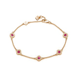 Round Ruby Five Mini Step Motif Bracelet in Yellow Gold