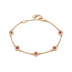 Round Ruby Five Mini Step Motif Bracelet in Yellow Gold