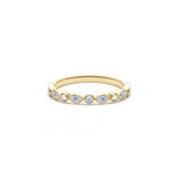 Round and Marquise Cut Diamond Bezel Set Half-Eternity Ring in Yellow Gold