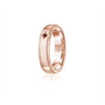 Ruby Accent Polished Finish Bevelled Edge 6-7 mm Wedding Ring in Rose Gold