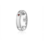 Ruby Accent Polished Finish Bevelled Edge 6-7 mm Wedding Ring in White Gold
