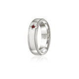 Ruby Accent Polished Finish Bevelled Edge 8-9 mm Wedding Ring in Platinum