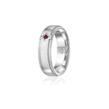 Ruby Accent Polished Finish Bevelled Edge 8-9 mm Wedding Ring in White Gold