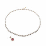 Ruby Studded Pomegranate Charm Pearl Necklace
