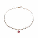 Ruby Studded Pomegranate Charm Pearl Necklace