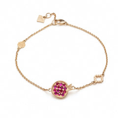 Ruby Studded Pomegranate and Step Motif Bracelet in Yellow Gold