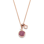Ruby Studded Pomegranate and Step Motif Pendant in Rose Gold