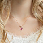 Ruby Studded Pomegranate and Step Motif Pendant on a Model