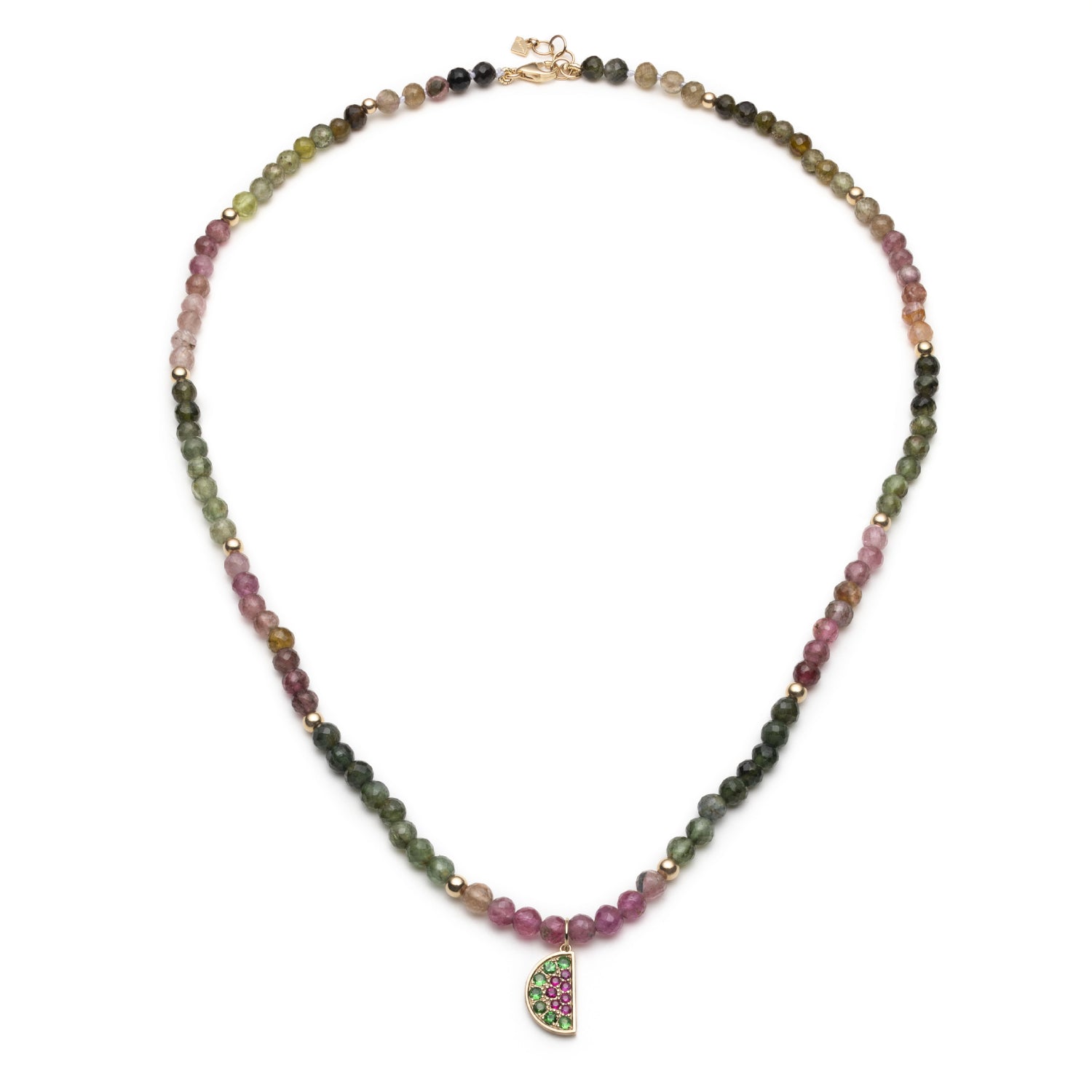 Ruby and Tsavorite Pavé Watermelon Slice Tourmaline Bead Necklace