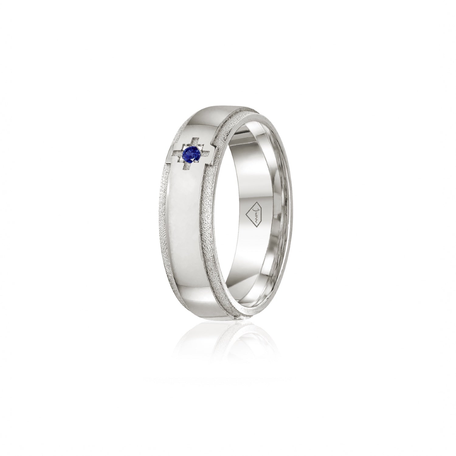 Sapphire Accent Polished Finish Bevelled Edge 8-9 mm Wedding Ring in Platinum