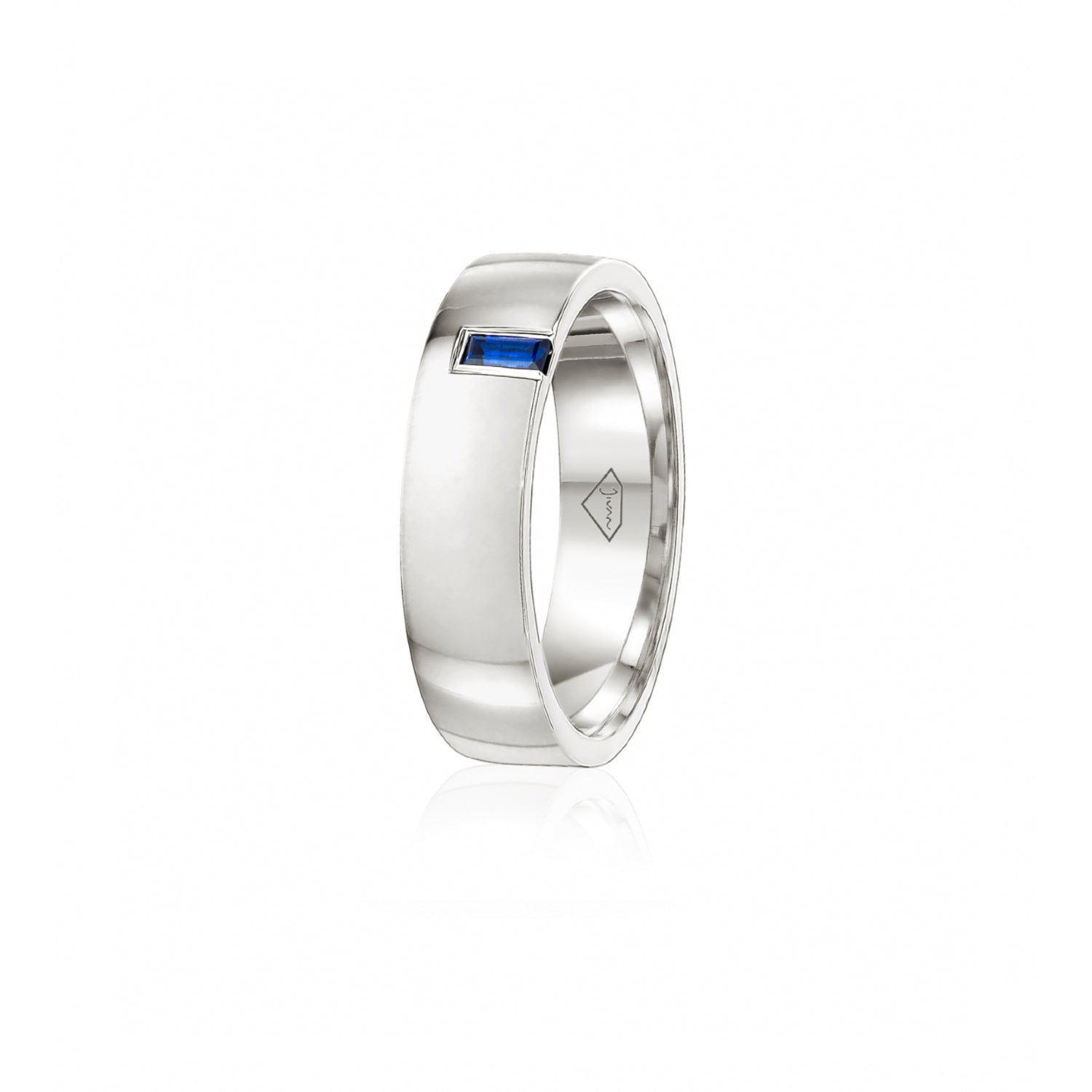 Sapphire Accent Polished Finish Comfort Fit 6-7 mm Wedding Ring in Platinum