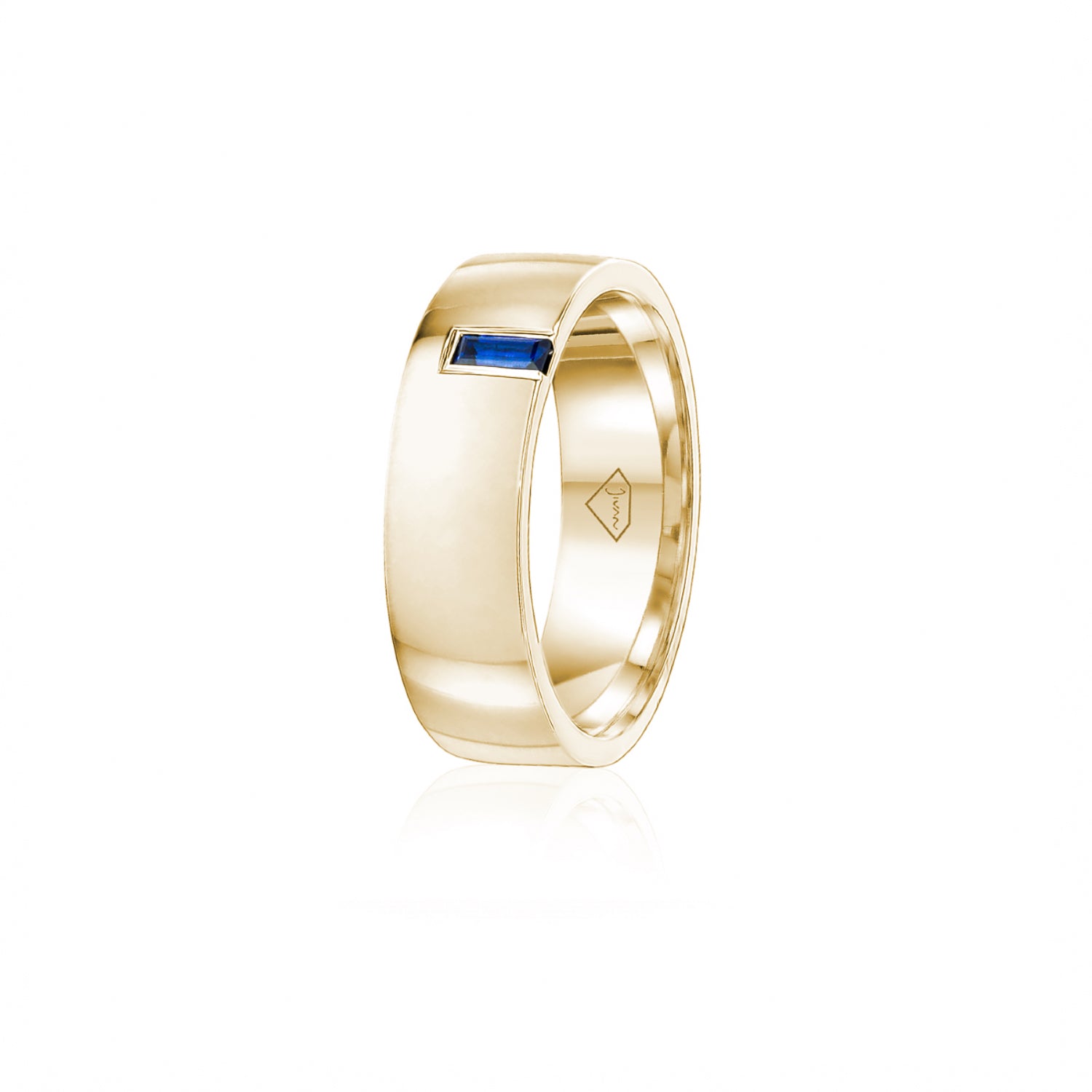 Sapphire Accent Polished Finish Comfort Fit 8-9 mm Wedding Ring in Yellow Gold