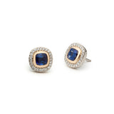 Sapphire and Diamond Halo Two-Tone Gold Stud Earrings