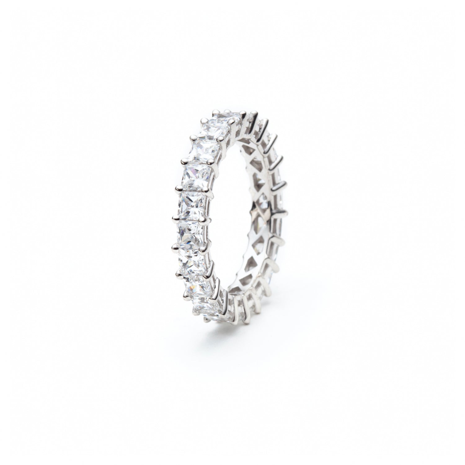 Signature Princess Cut Diamond Shared Prong Eternity Ring in White Gold Side View