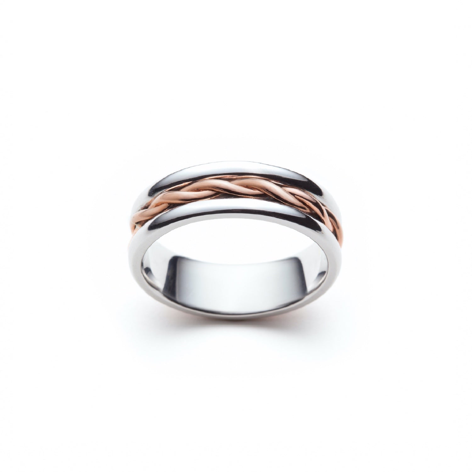 Signature Twist Polished Finish 6-7 mm Mixed Metal Wedding Band in Rose and White Gold