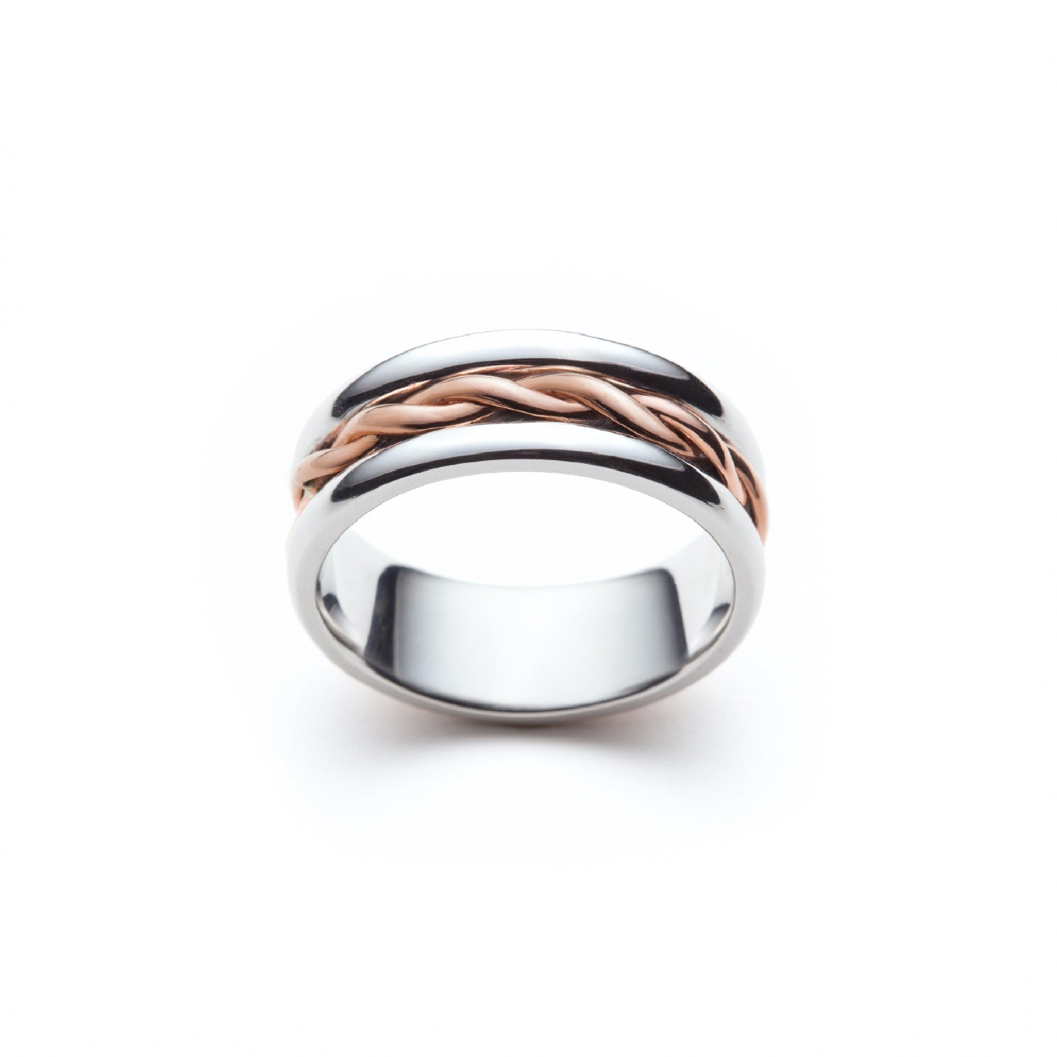 Signature Twist Polished Finish 8-9 mm Mixed Metal Wedding Band in Rose and White Gold