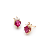 Pear Shaped Ruby Studs with Diamond Tiara
