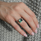 Emerald Cut Blue Tourmaline Diamond Pave East West Ring