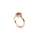 Square Emerald Cut Watermelon Tourmaline Diamond Halo Ring Side View