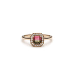 Square Emerald Cut Watermelon Tourmaline Diamond Halo Ring