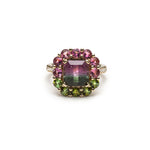 Square Emerald Cut Watermelon Tourmaline Halo Cocktail Ring Front View