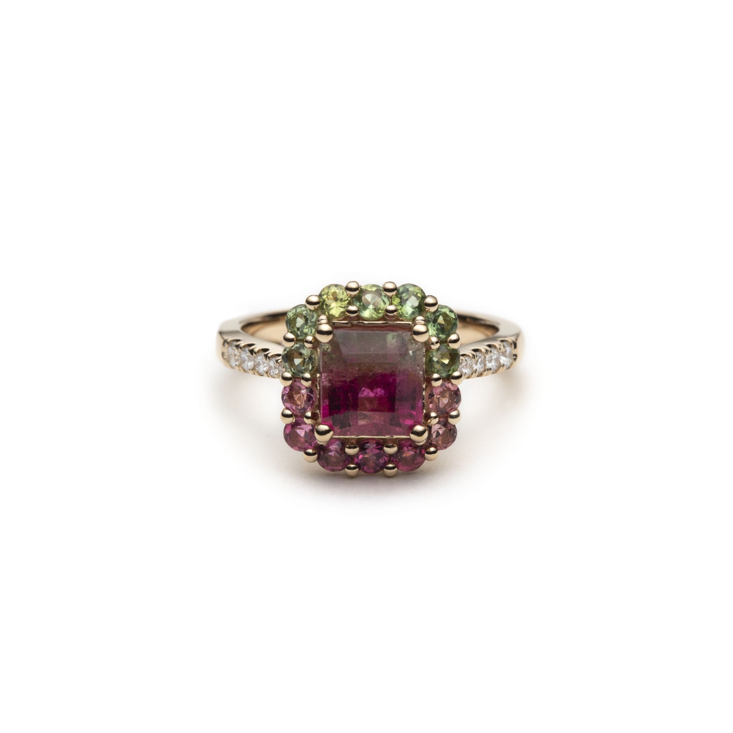 Square Emerald Cut Watermelon Tourmaline and Matching Halo Ring