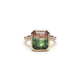 Step Cut Watermelon Tourmaline Diamond Pavé Bezel Ring Front View