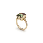 Step Cut Watermelon Tourmaline Diamond Pavé Bezel Ring Side View