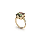 Step Cut Watermelon Tourmaline Diamond Pavé Bezel Ring Side View