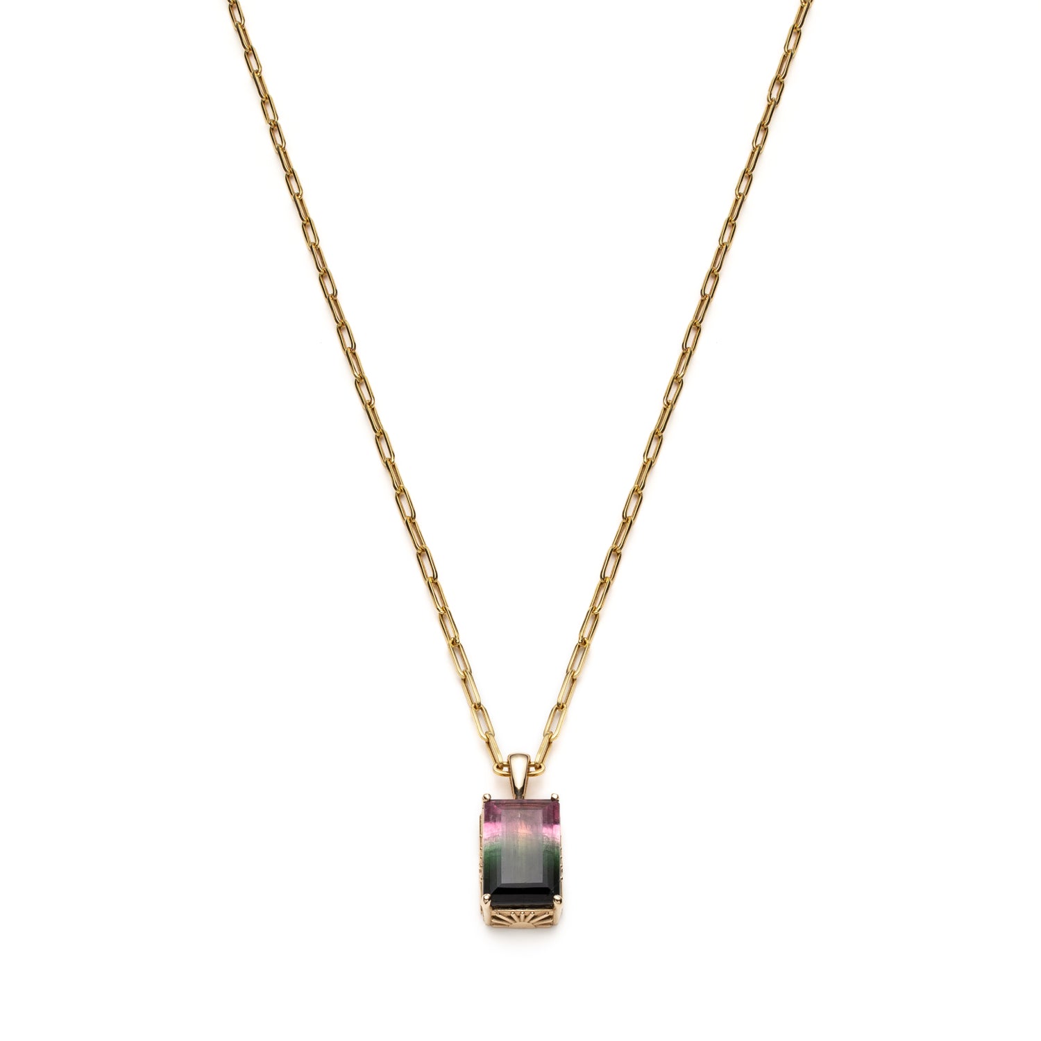 Step Cut Watermelon Tourmaline Necklace