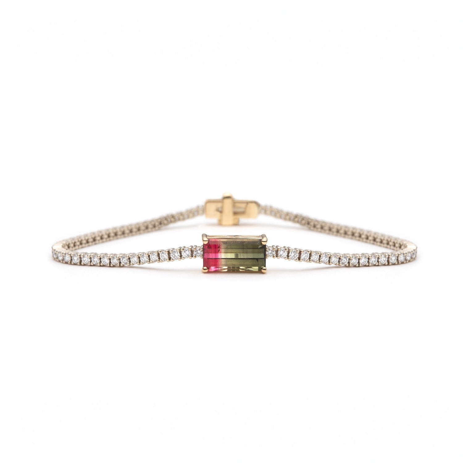 Step Cut Watermelon Tourmaline and Lab-Grown Diamond Tennis Bracelet