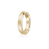 Step Motif Brushed Finish Bevelled Edge 5 mm Wedding Band in Yellow Gold