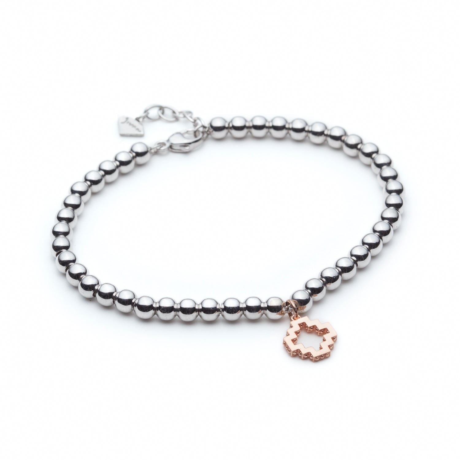 Step Motif Charm Beaded Bracelet in Rose Gold