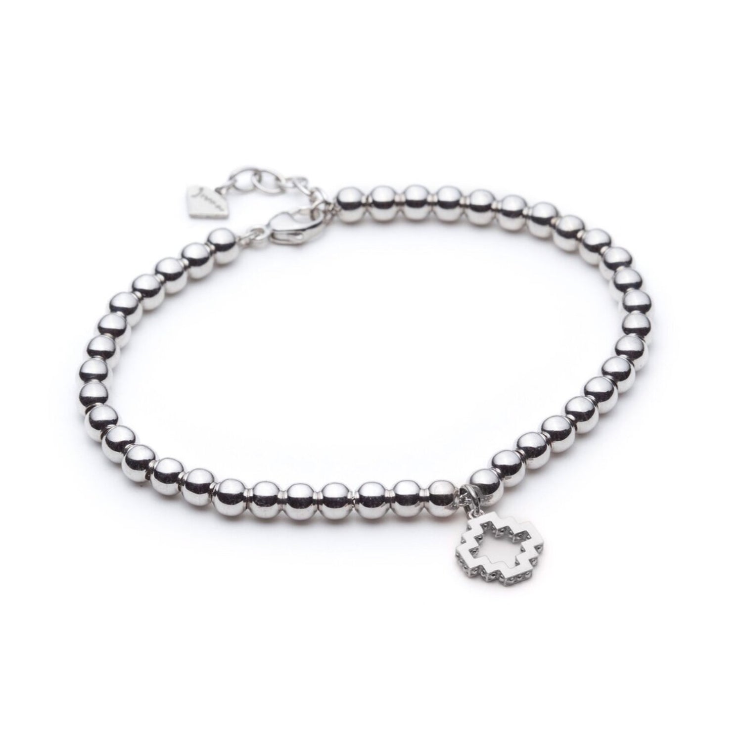 Step Motif Charm Beaded Bracelet in White Gold