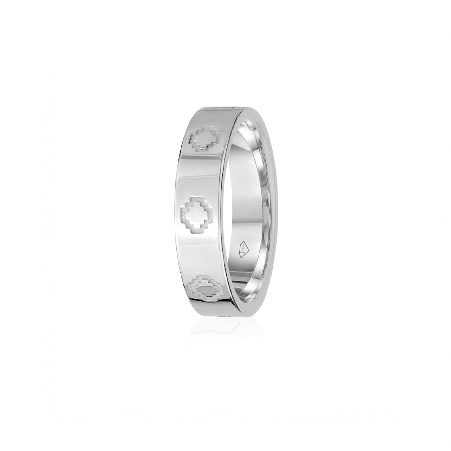 Step Motif Polished Finish Square Edge 6-7 mm Wedding Band in White Gold