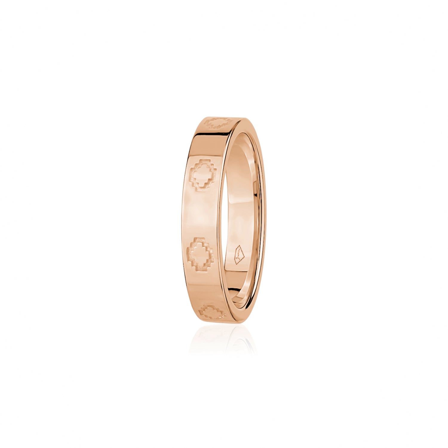 Step Motif Polished Finish Square Edge Wedding Band in Rose Gold Side View