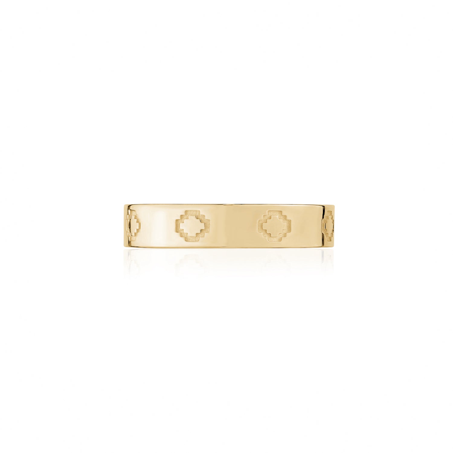 Step Motif Polished Finish Square Edge Wedding Band in Yellow Gold