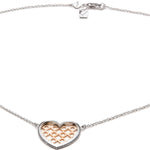 Step Motif Two-Tone Gold Heart Necklace in White and Rose Gold