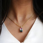 Step Cut Watermelon Tourmaline Necklace on a Model